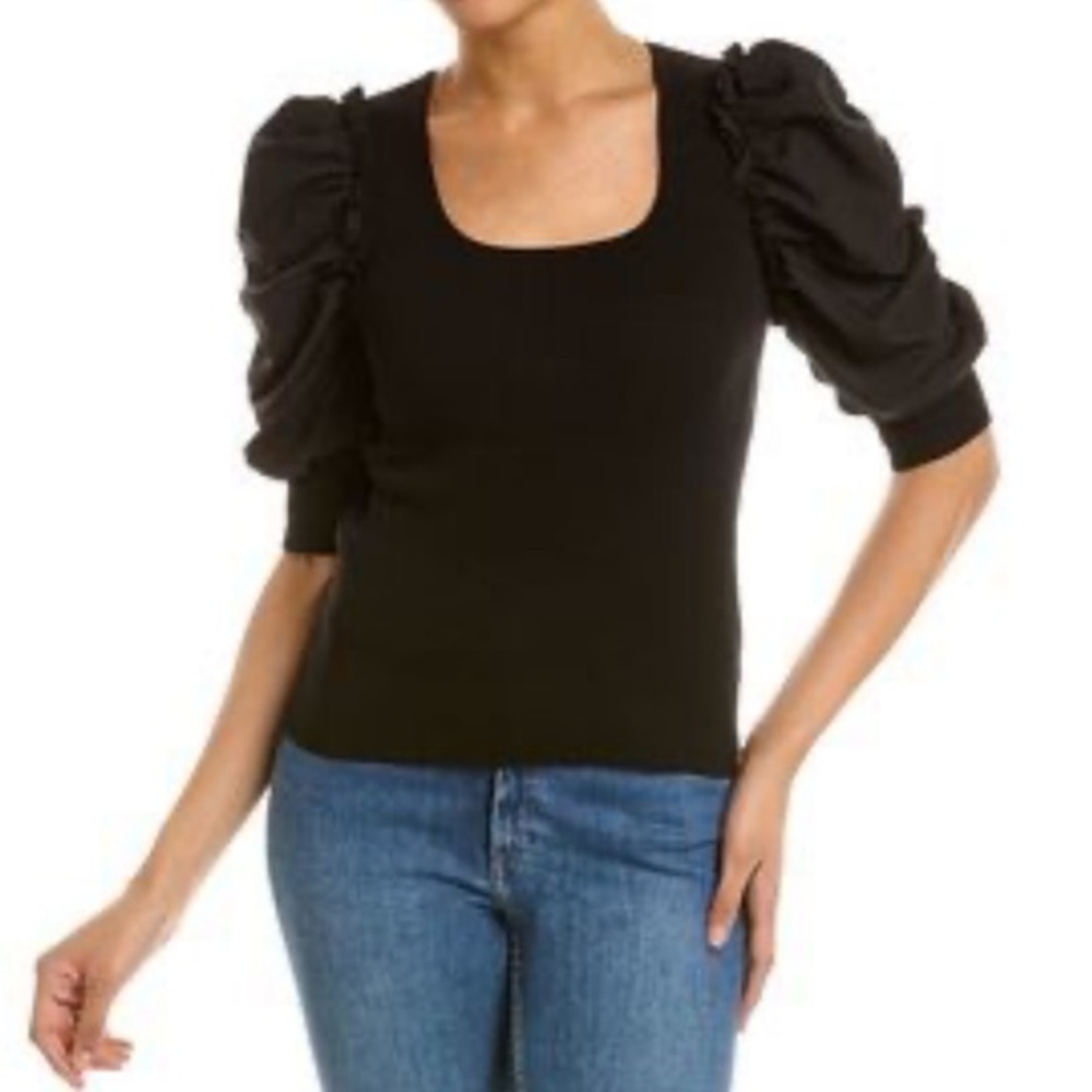 NANETTE LEPORE M black puff ruffle sleeve  blouse